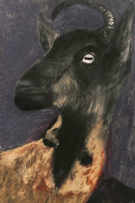 Goat|garego Artprints | Motif goat-GM-mm-0040 | Art for everyone! |Manfred Michel | pastel chalk | Art prints on aluminum dibond and canvas | in floating frame | goat | Category Figure Animals |