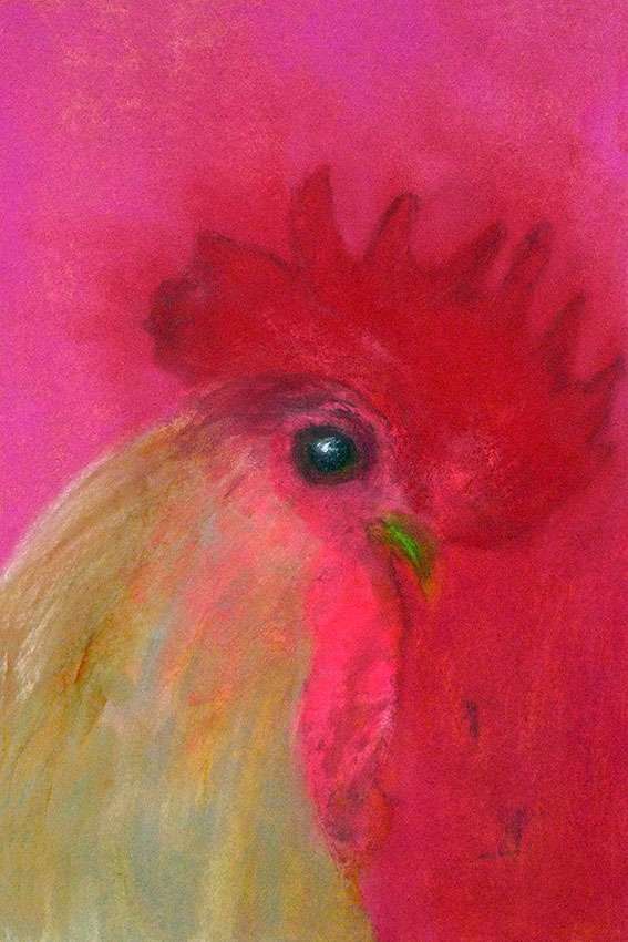 red rooster|garego Artprints | Motif red-rooster-GM-mm-0045 | Buy art online | Manfred Michael | pastel chalk | Art prints on aluminum dibond and canvas | in floating frame | Category Figure Animals |
