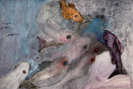 Pisces|garego Artprints | Motif fish-GM-mm-0029 | Art for everyone! | Manfred Michael | Art prints on aluminum dibond and canvas | Category Figure Animals | Mixed media pastel chalk | Pisces |