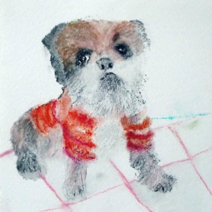 dog garego artprints | Motif dog-GM-mm-0038 | Buy art online | Manfred Michael | pastel chalk | Art prints on aluminum dibond and canvas | in floating frame | dog | Category Figure Animals |